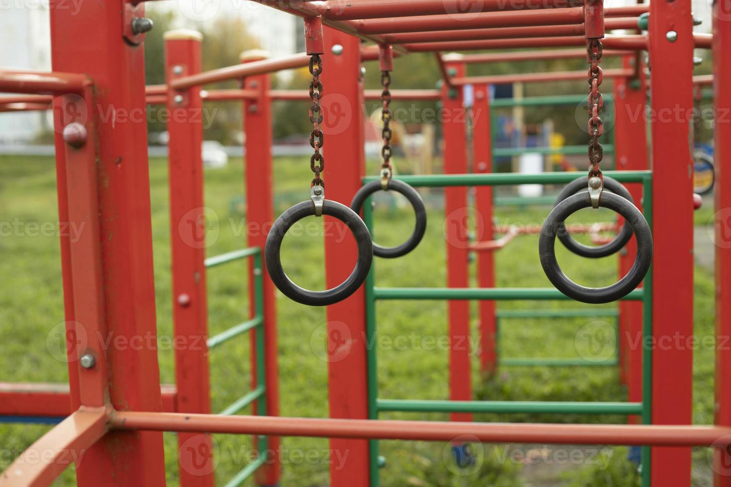 Rings on the playground. Details of the area for street training. photo