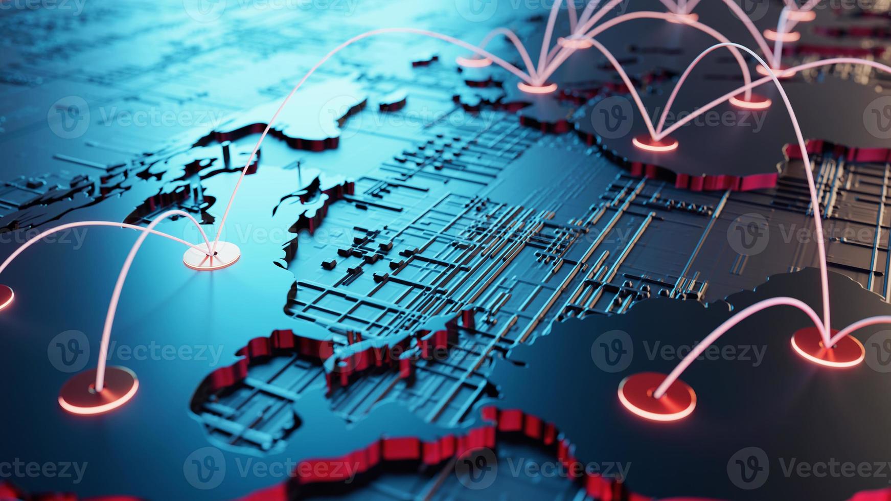 concepto de globalización y comunicación. tierra y rayos luminosos. representación 3d foto