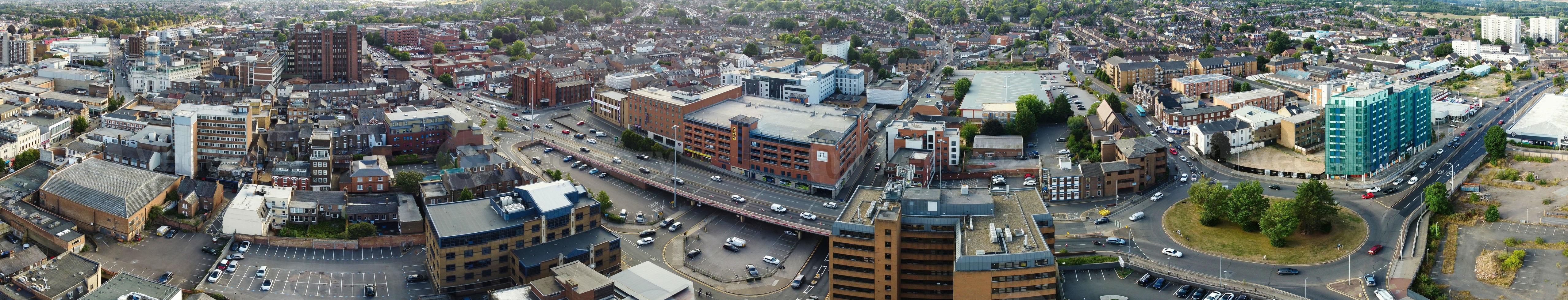Luton City Centre and Local Buildings, High Angle Drone's View of Luton City Centre and Railway Station. Luton England Great Britain photo