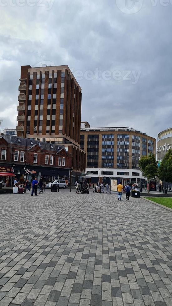 Luton City Centre and Local Buildings, High Angle Drone's View of Luton City Centre and Railway Station. Luton England Great Britain photo