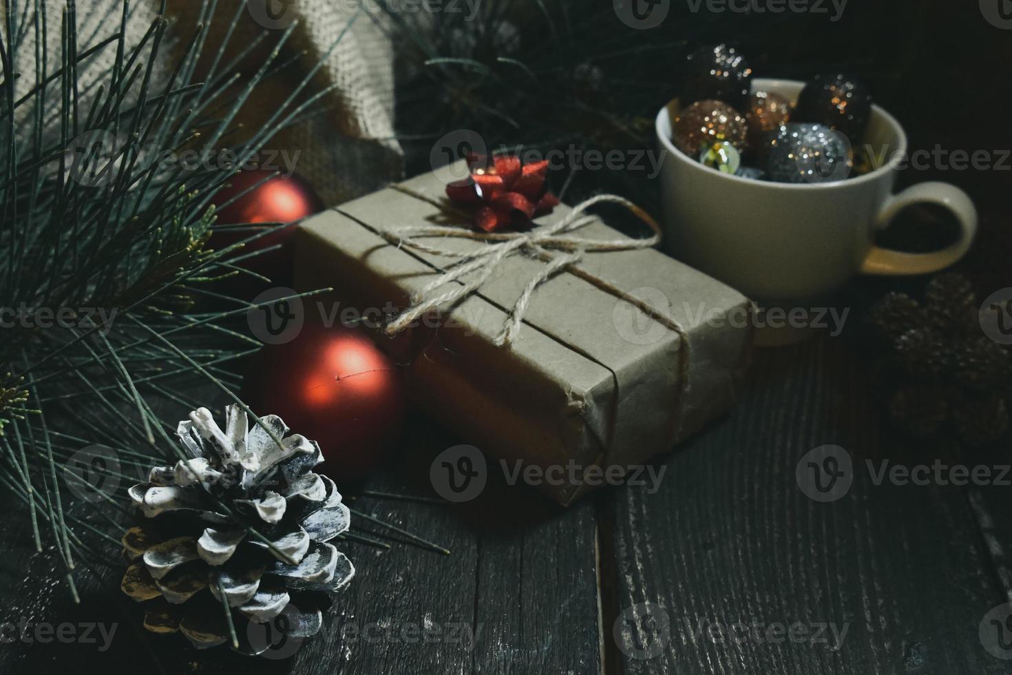 Christmas ornaments on wooden decoration gift photo