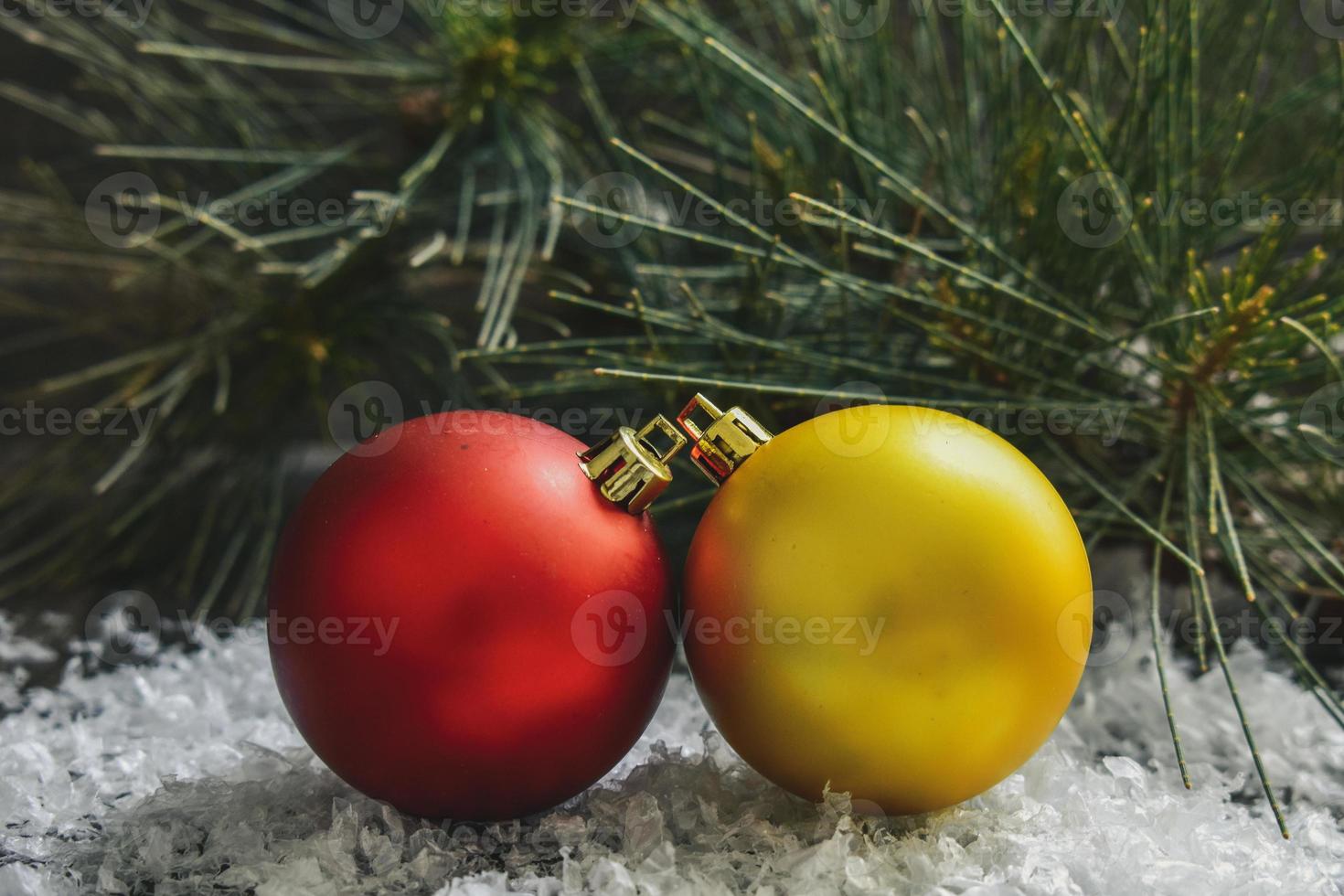 Christmas ball  on wooden decoration photo