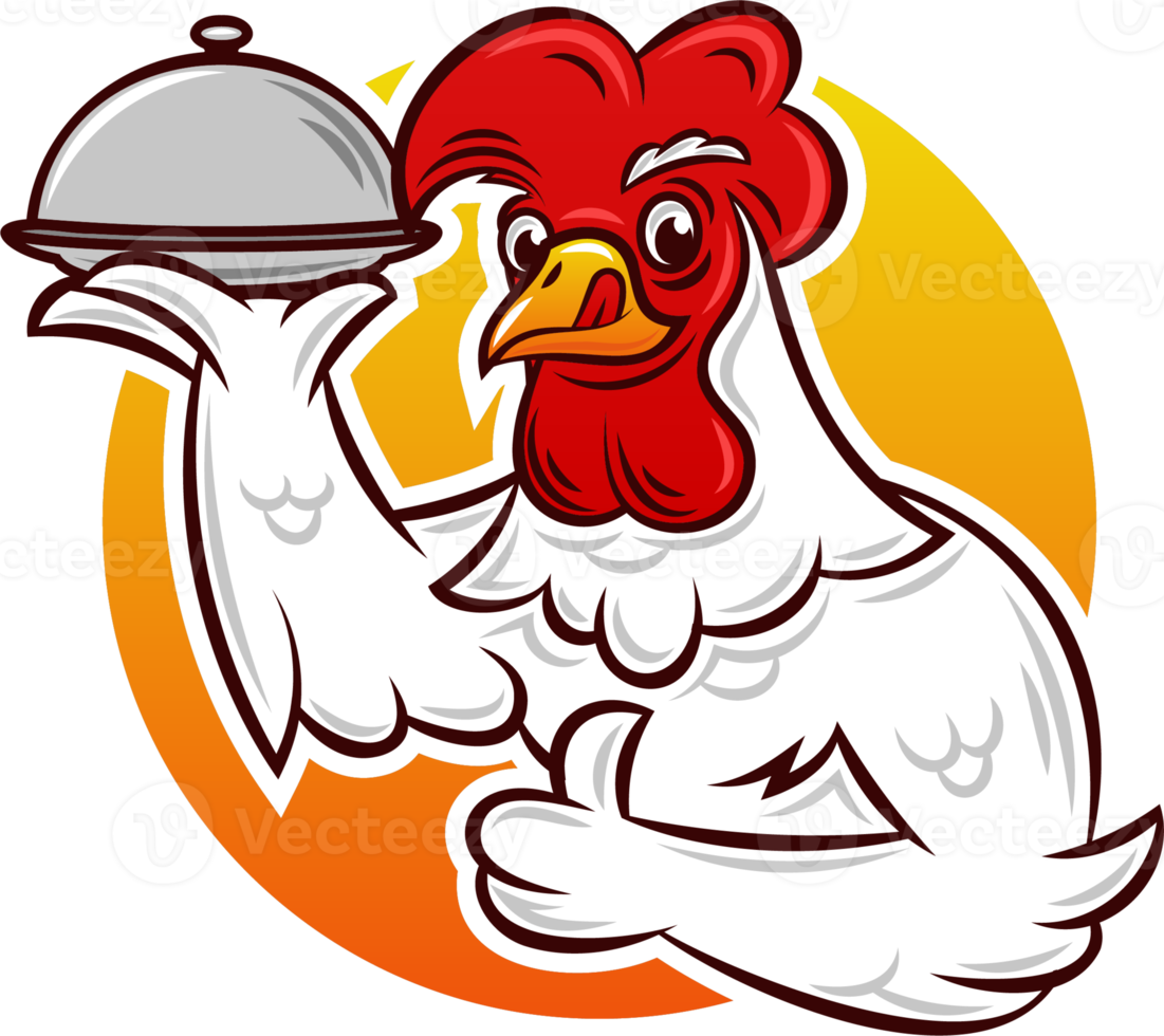 Rooster mascot illustration with thumb up and serving plate png