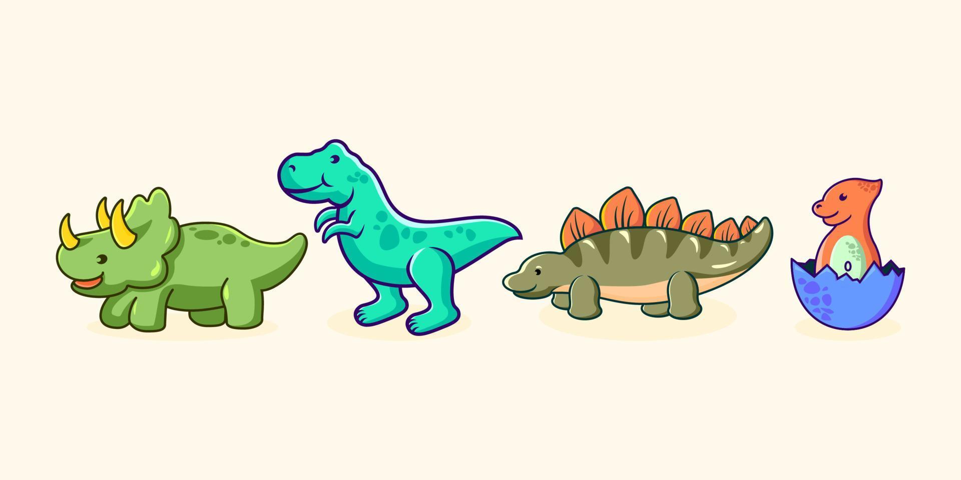 ilustración de vector de dibujos animados lindo dinosaurio