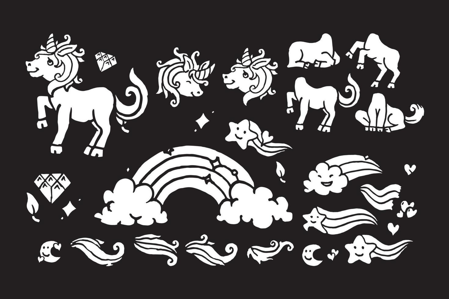 Unicorn cute drawing sketch for coloring book Vector