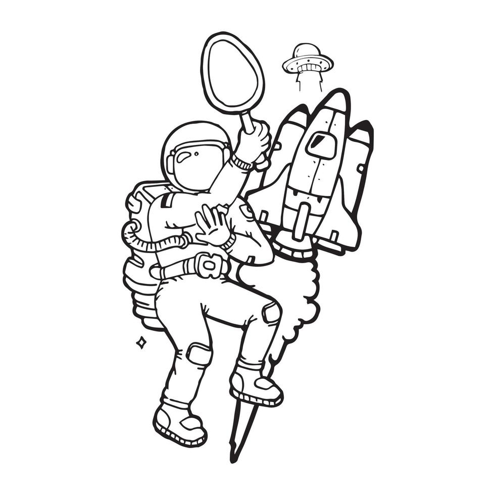 astronaut drawing in space vector for coloring book