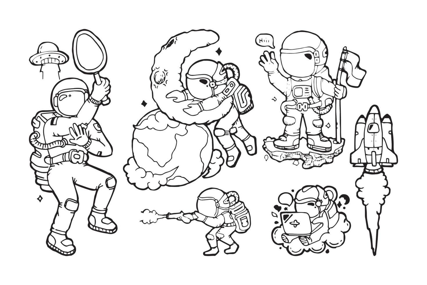 astronaut drawing in space vector for coloring book