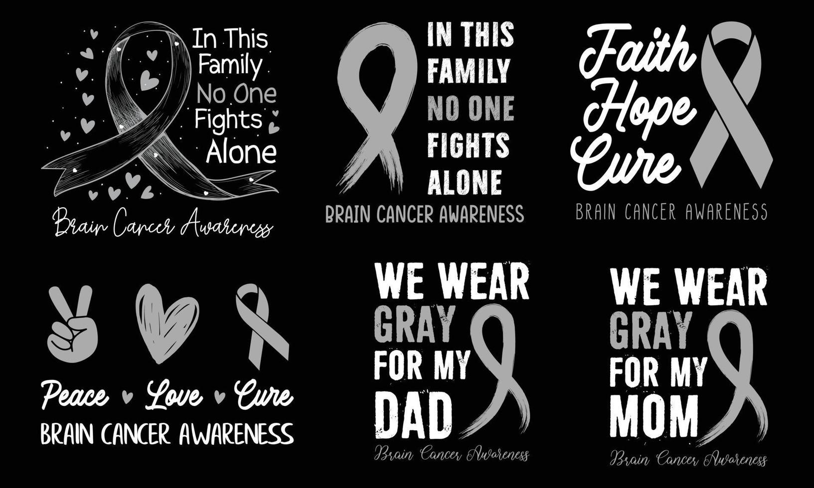Brain Cancer Awareness Lettering T-shirt Design With Gray Ribbon Best for Print Design Like T-shirt, Mug, Frame and Other vector