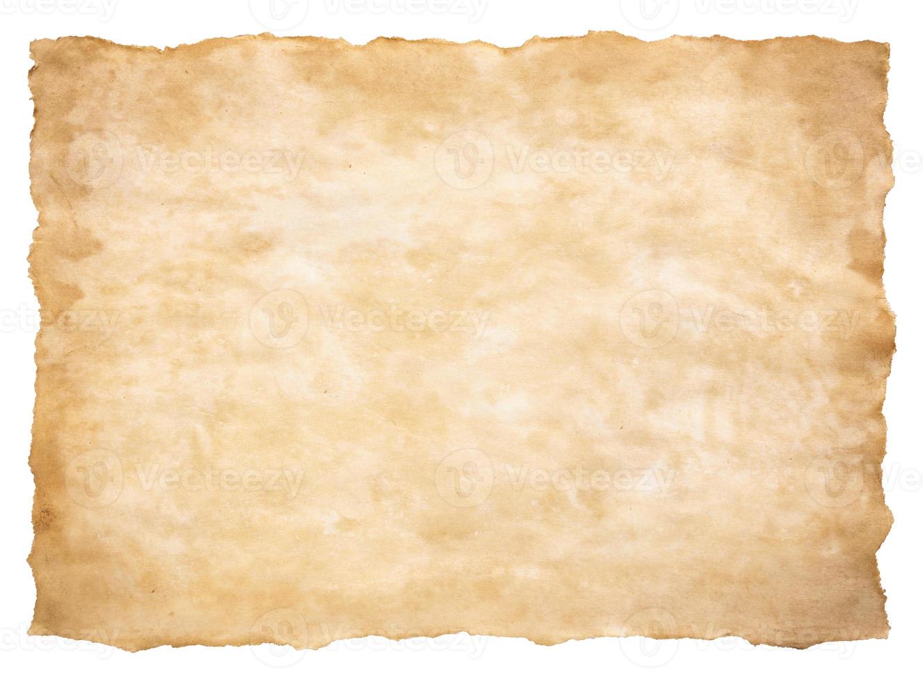 old parchment paper sheet vintage aged or texture isolated on white background photo