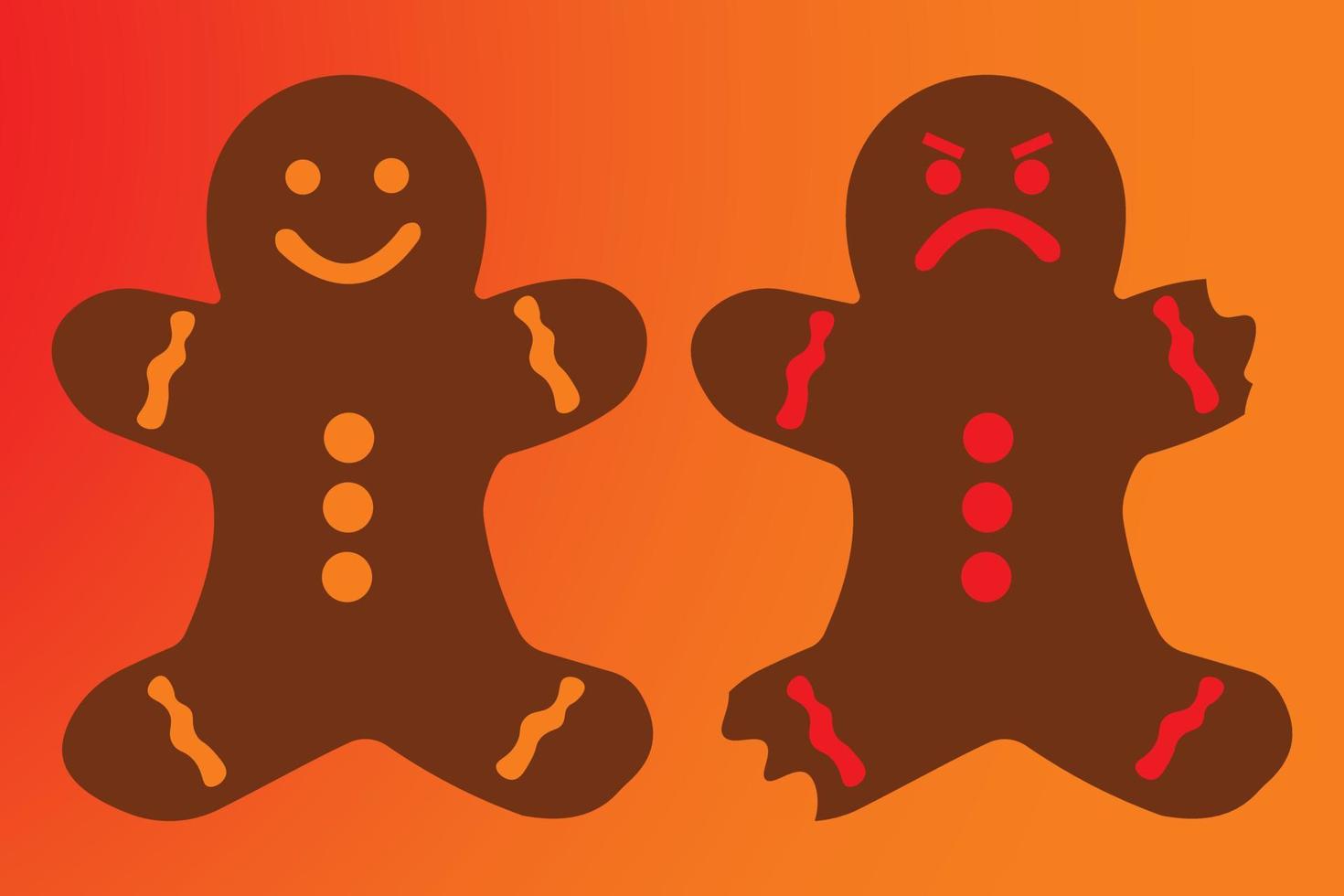 Portrait Of A Smiling And Angry Gingerbread Cookies. Gingerbread Cookies Vector. Gingerbread Cookies Portrait. Minimalistic design, flat cartoon vector illustration