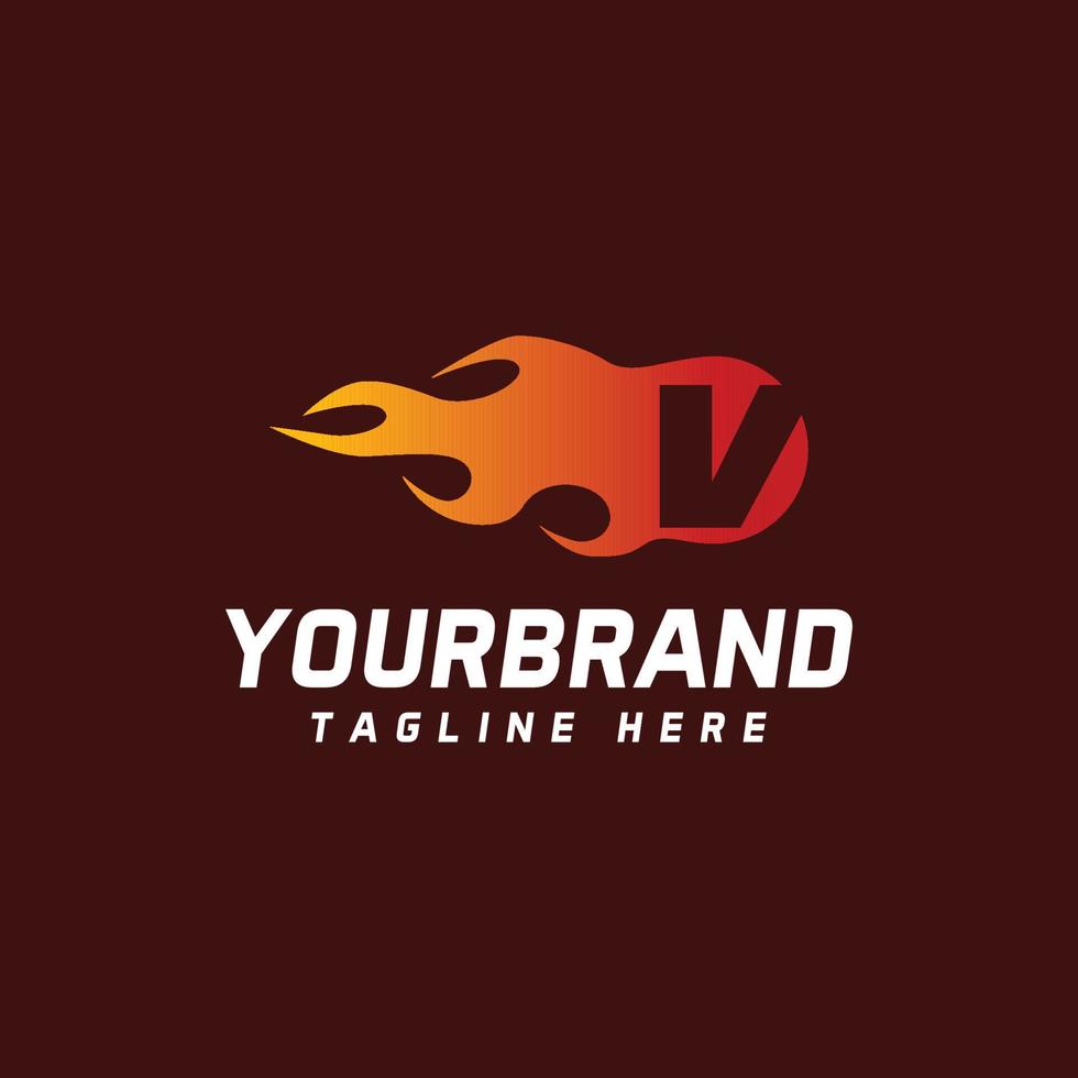 fire V letter logo. Isolated on a maroon background, vector illustration
