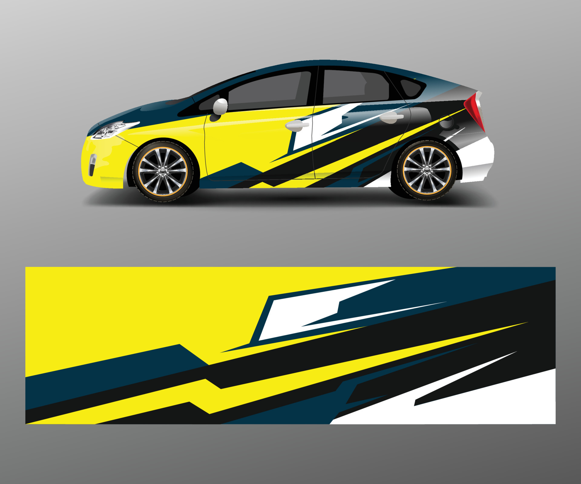 Racing car wrap with abstract stripe shapes for Company. Sport car