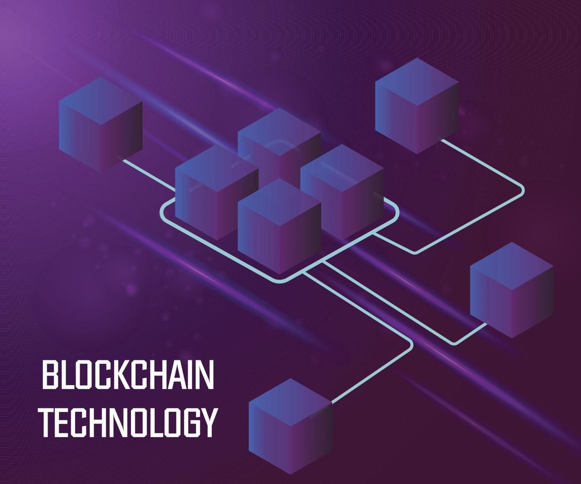 Smart Blockchain Technology background. Connected abstract isometric blocks vector