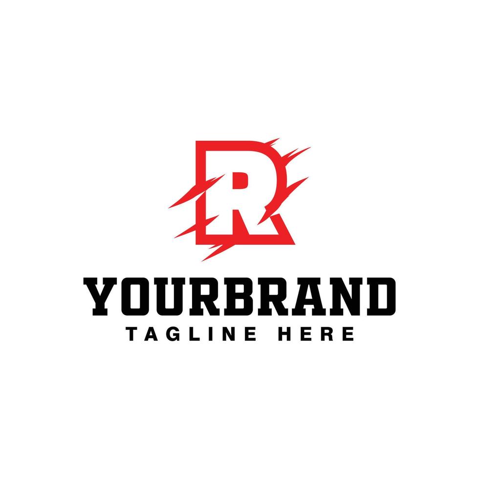 Red Initial Letter R with Claw Scratch Logo Design vector