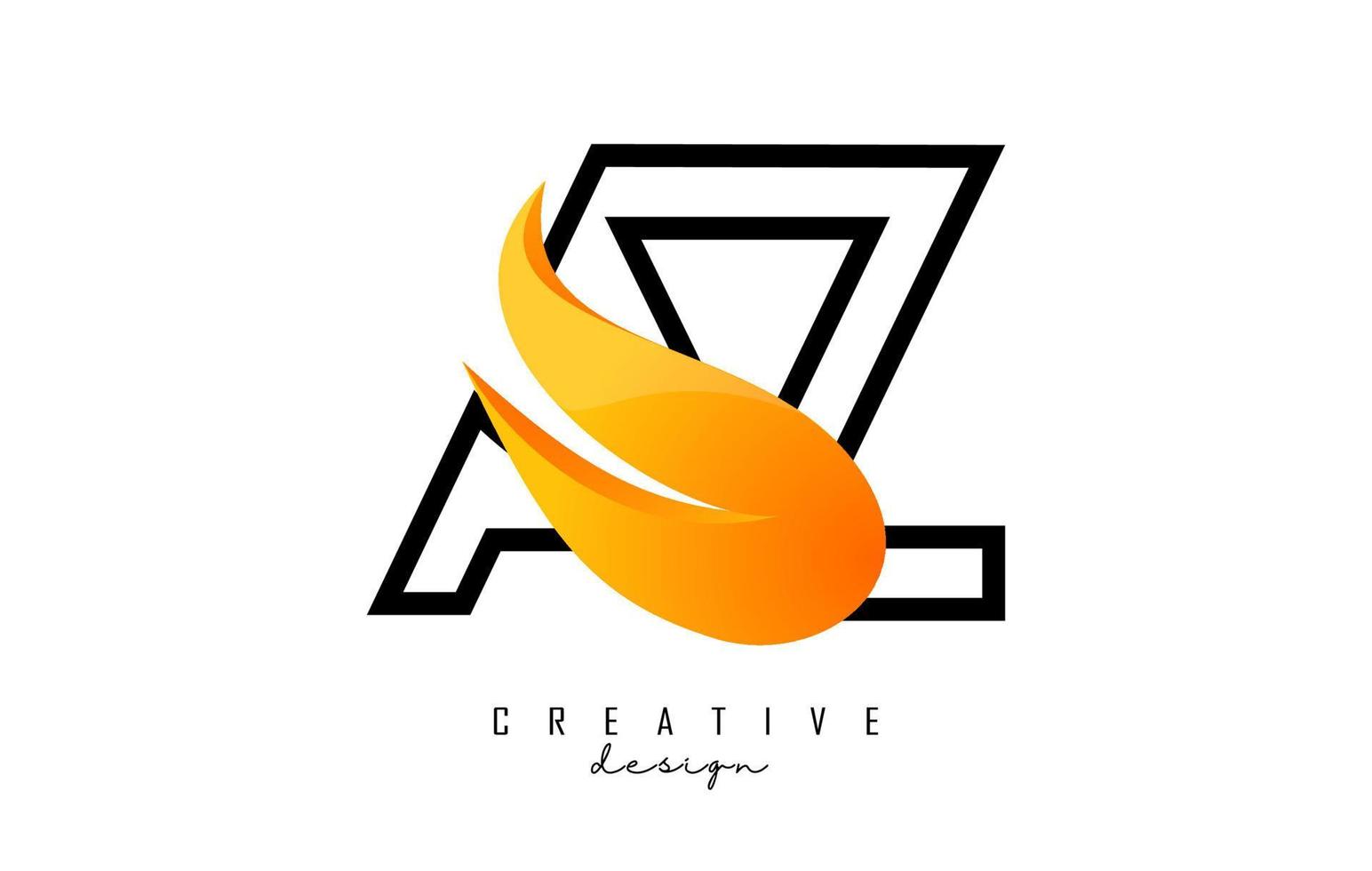 Outline Vector illustration of abstract letters AZ a z with fire flames and Orange Swoosh design.