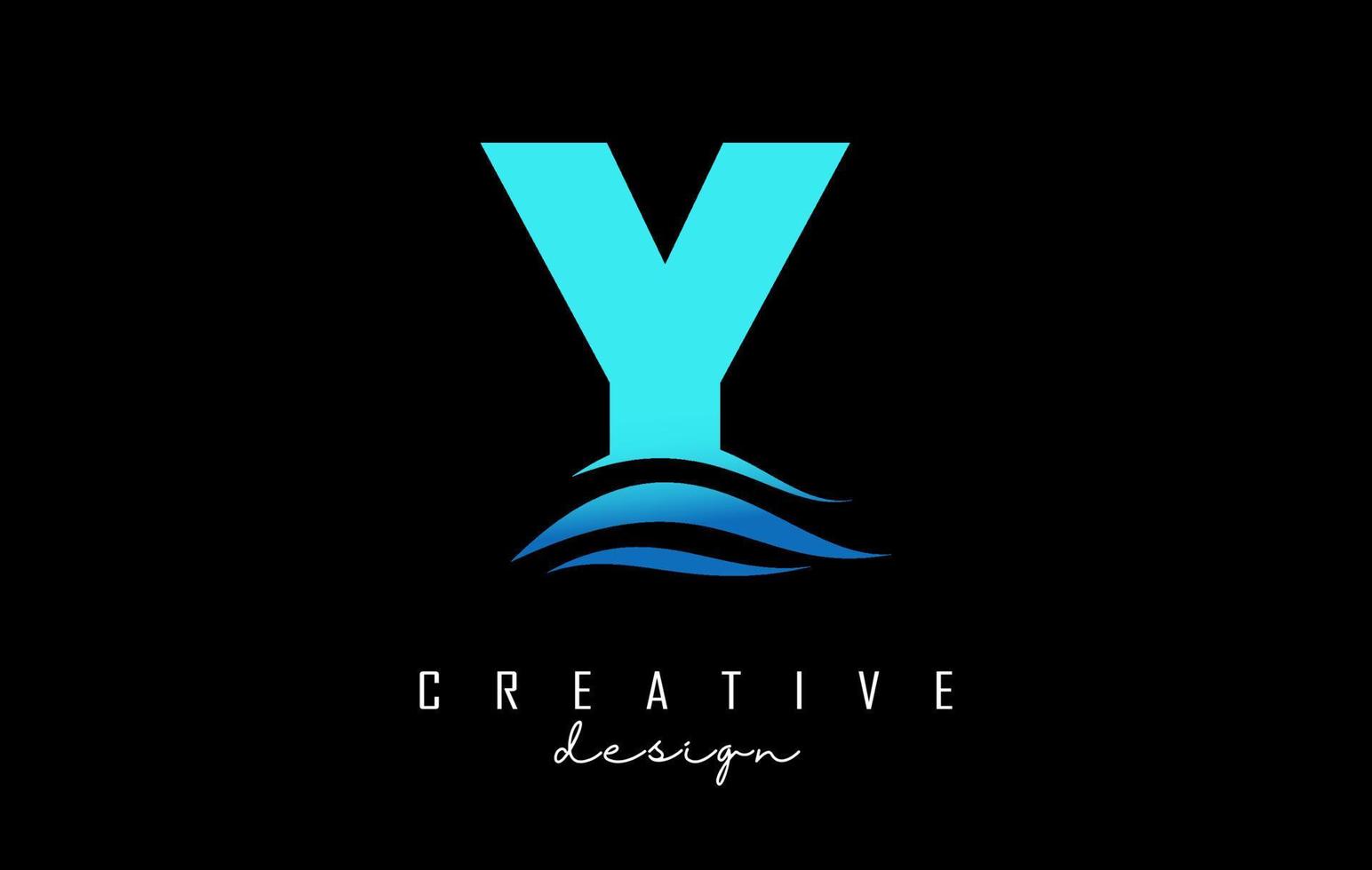 Wave effect blue letter Y logo with leading lines. Letter with geometric and waves design. vector
