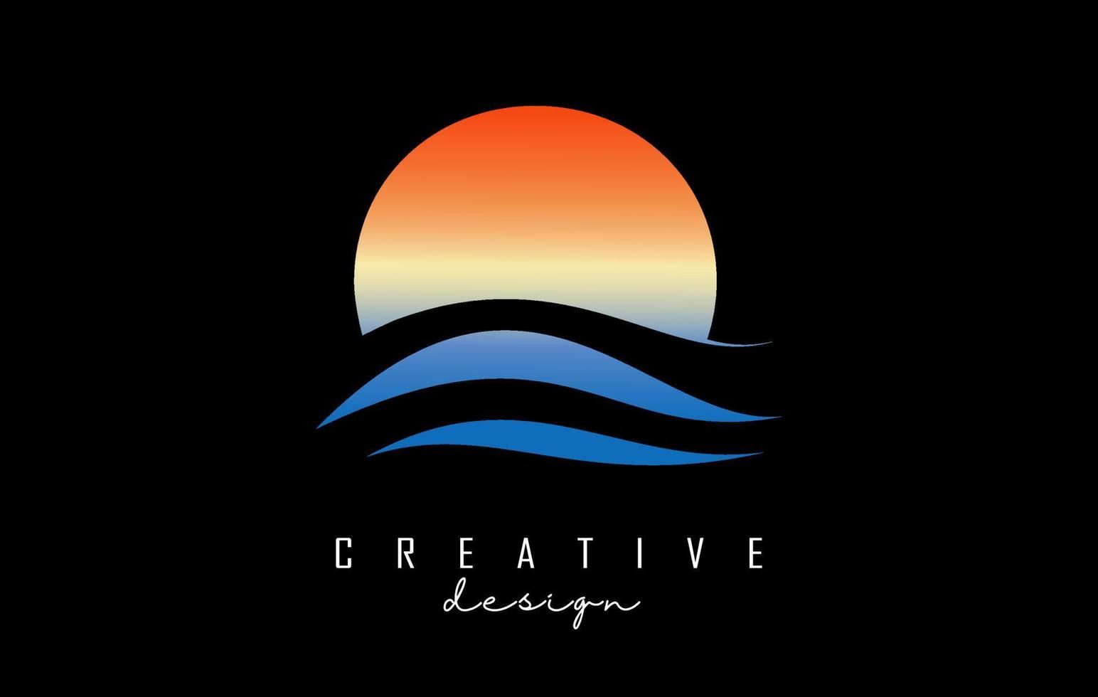 Sunset effect letter O logo with waves lines. Letter with geometric waves and sunset design. vector