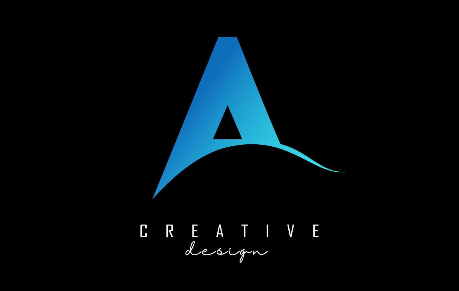 Wave effect blue letter A logo with leading lines. Letter with geometric and waves design. vector