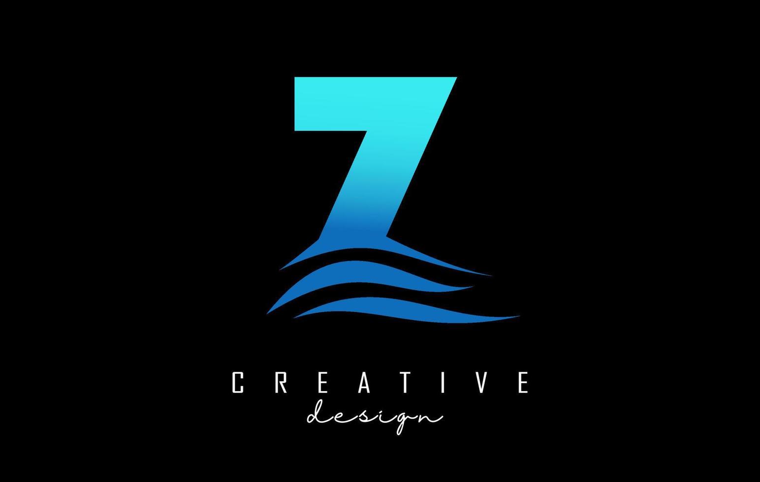 Wave effect blue letter Z logo with leading lines. Letter with geometric and waves design. vector