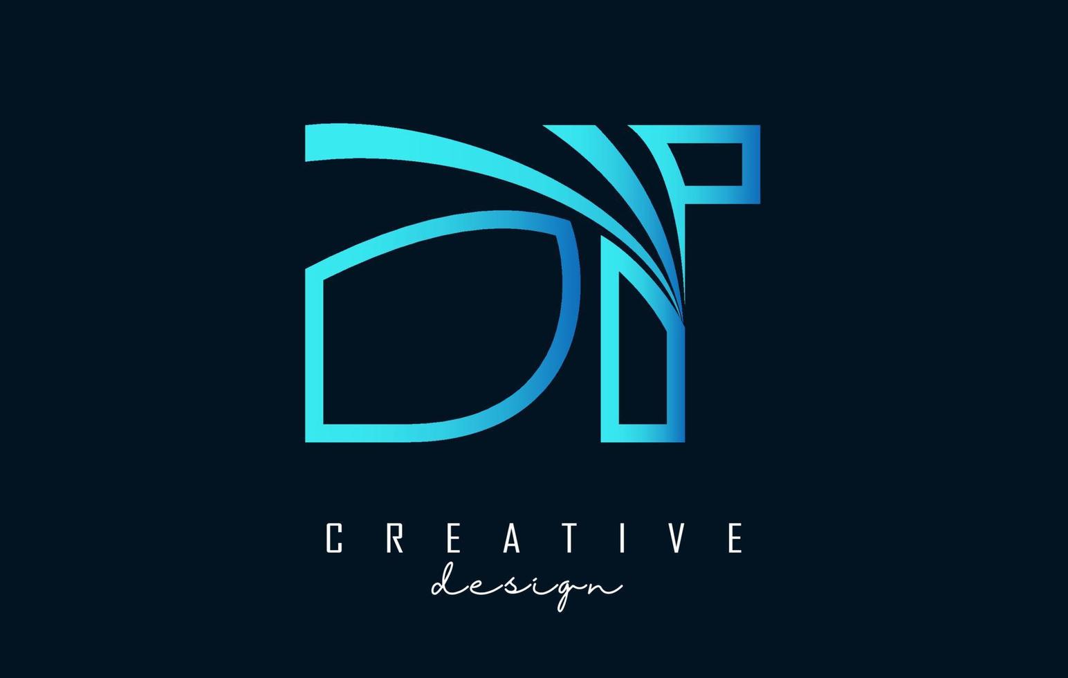 Outline blue letters DT d t logo with leading lines and road concept design. Letters with geometric design. vector