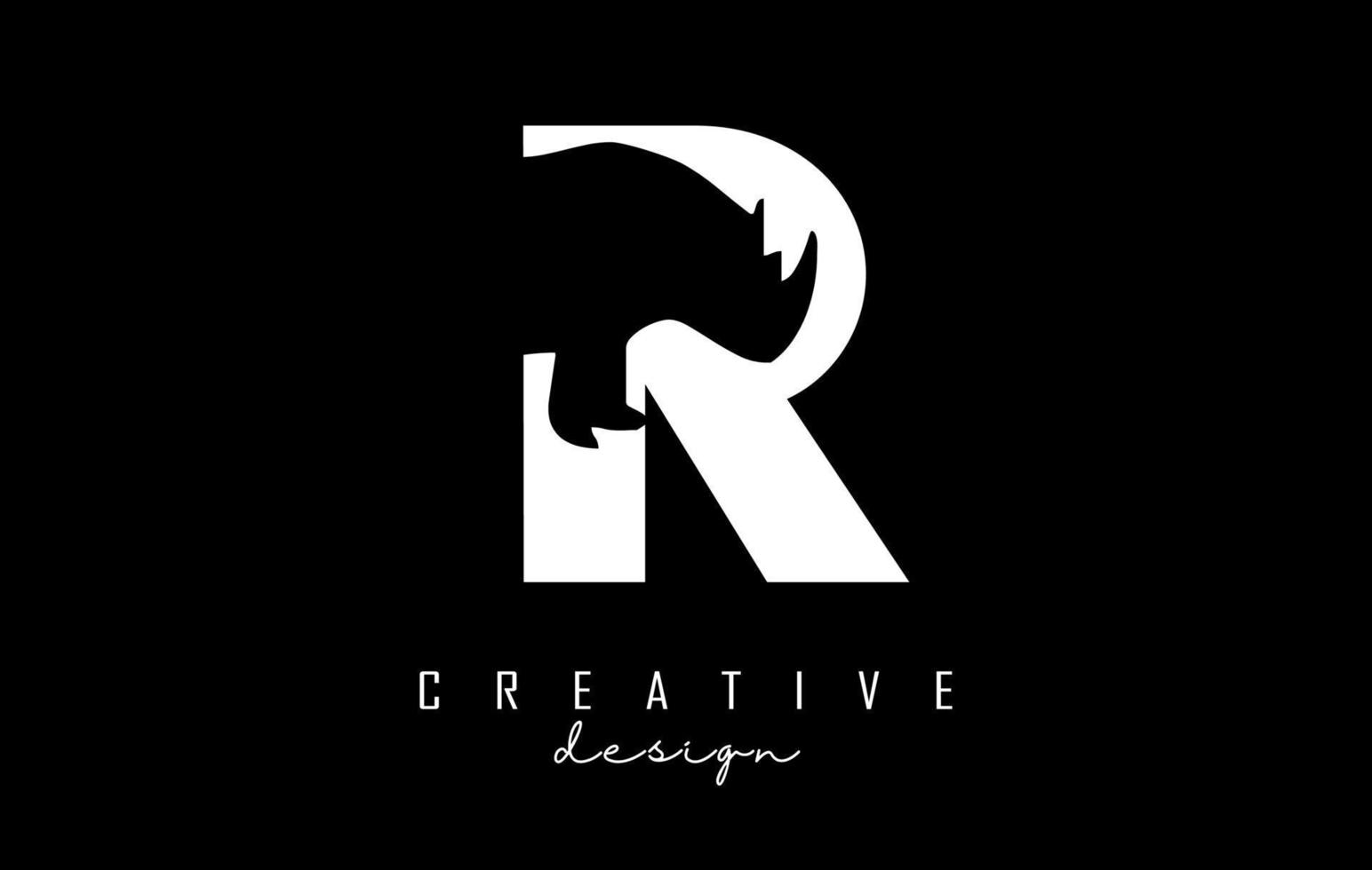 Vector illustration of abstract letter R with rhino shape cut.
