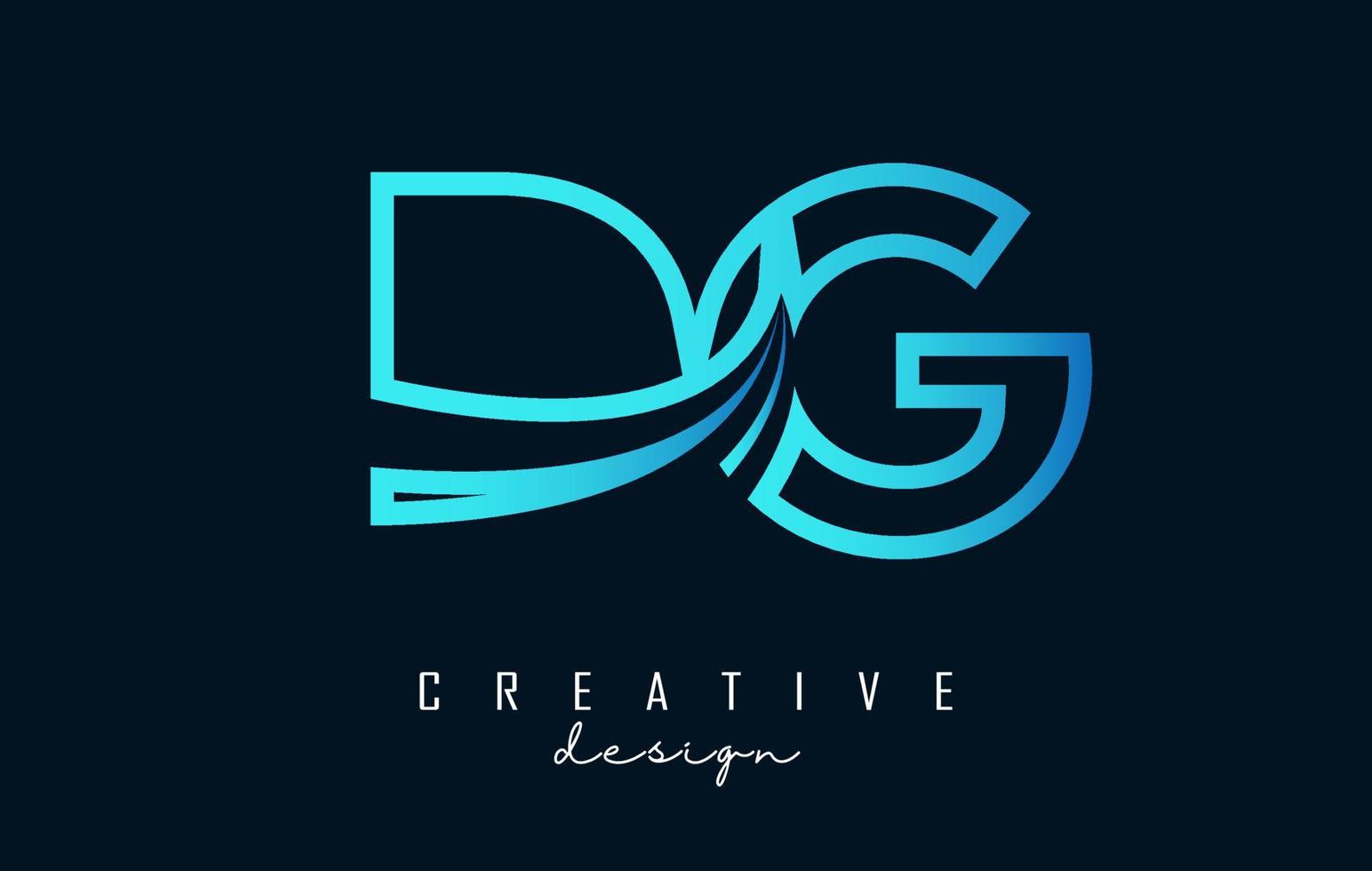 Outline blue letters Dg d g logo with leading lines and road concept design. Letters with geometric design. vector