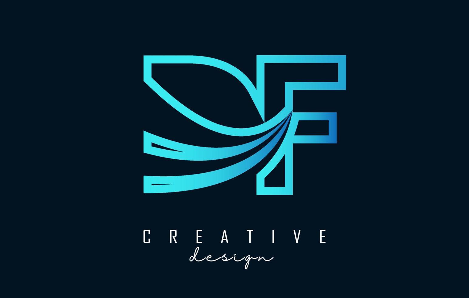 Outline blue letters DF d f logo with leading lines and road concept design. Letters with geometric design. vector
