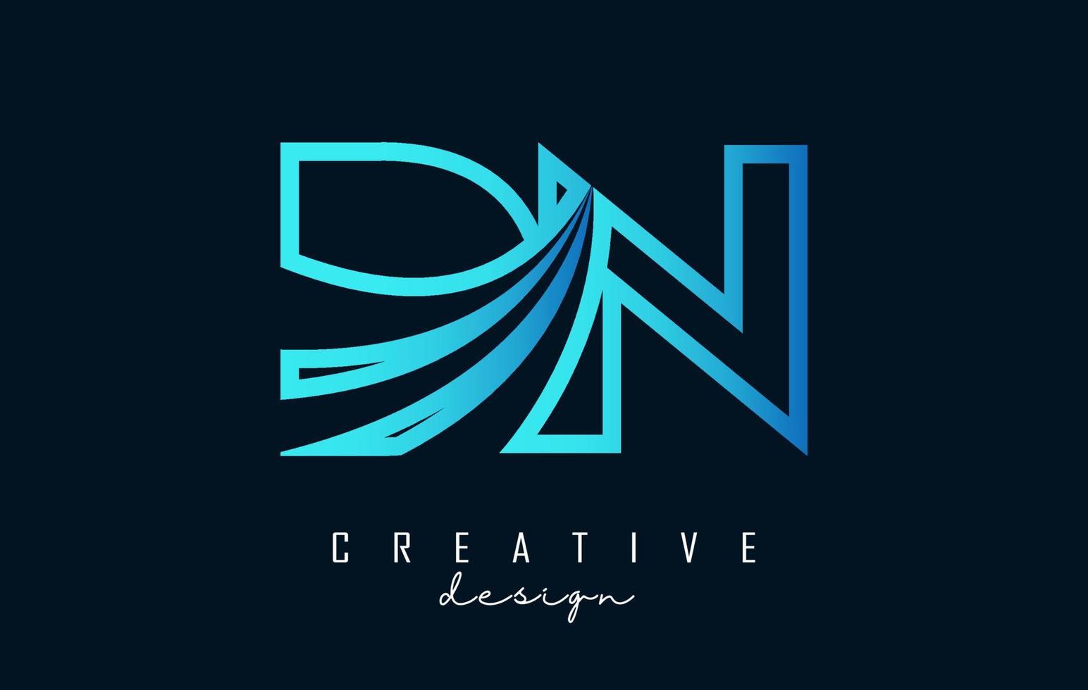 Outline blue letters Dn d n logo with leading lines and road concept design. Letters with geometric design. vector