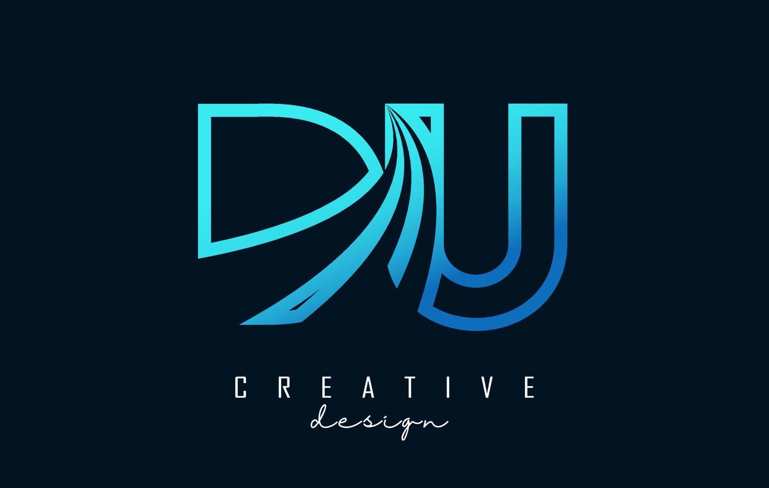 Outline blue letters Du d u logo with leading lines and road concept design. Letters with geometric design. vector