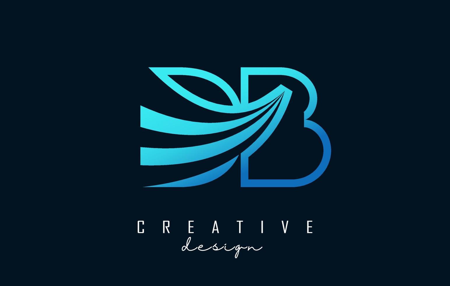 Outline blue letters Db d b logo with leading lines and road concept design. Letters with geometric design. vector