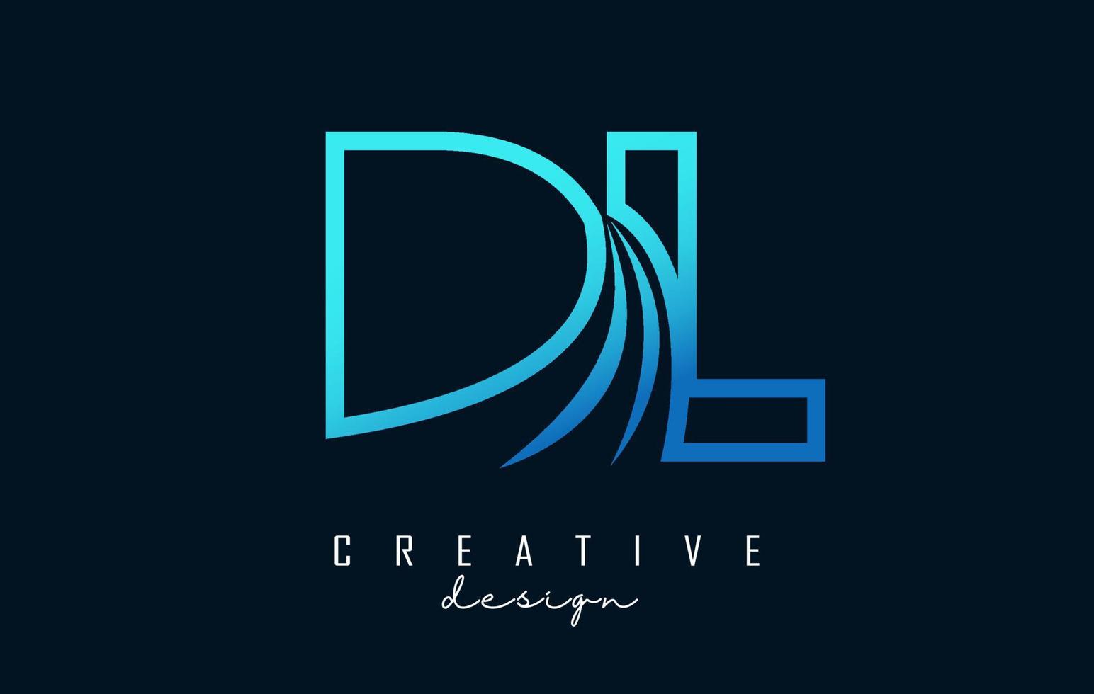 Outline blue letters DL d L logo with leading lines and road concept design. Letters with geometric design. vector