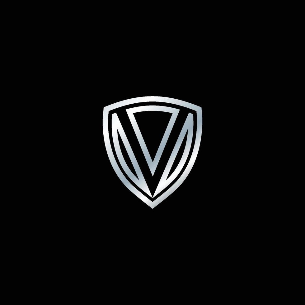 shield logo letter V with gold color. Letter shield logo design concept template vector