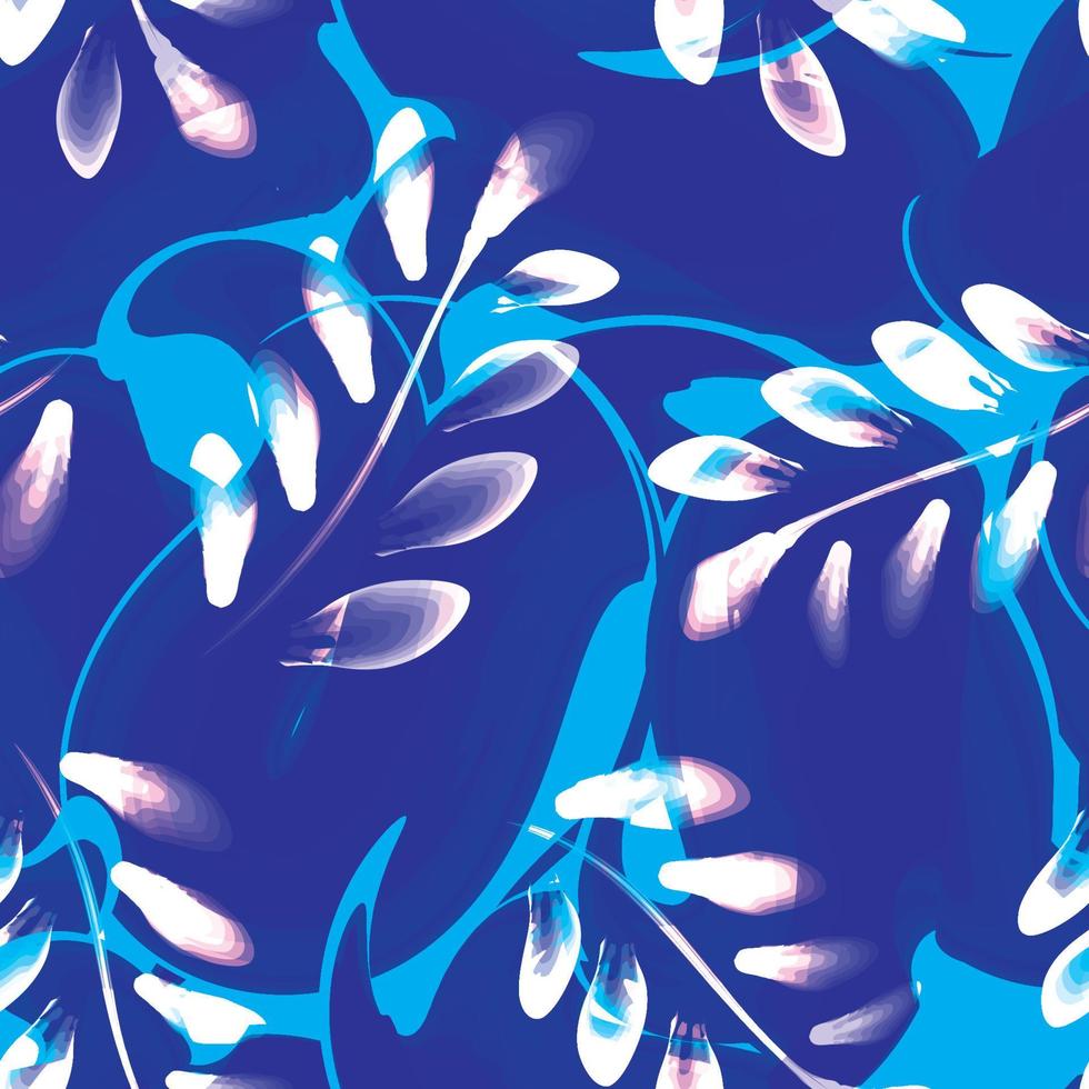 tropical plants leaves seamless pattern on abstract background. blue wave background. foliage patern. nature pattern. tropical wallpaper. Seamless exotic pattern with tropical plants. Summer design vector