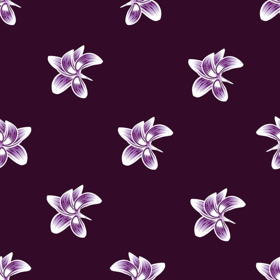 textura de flores dibujadas a mano. plantilla vectorial patrón exótico sin inconvenientes con plantas florales tropicales moradas. fondo oscuro. colorido floral con estilo. fondo floral. diseño exótico de verano. fondo de pantalla vector