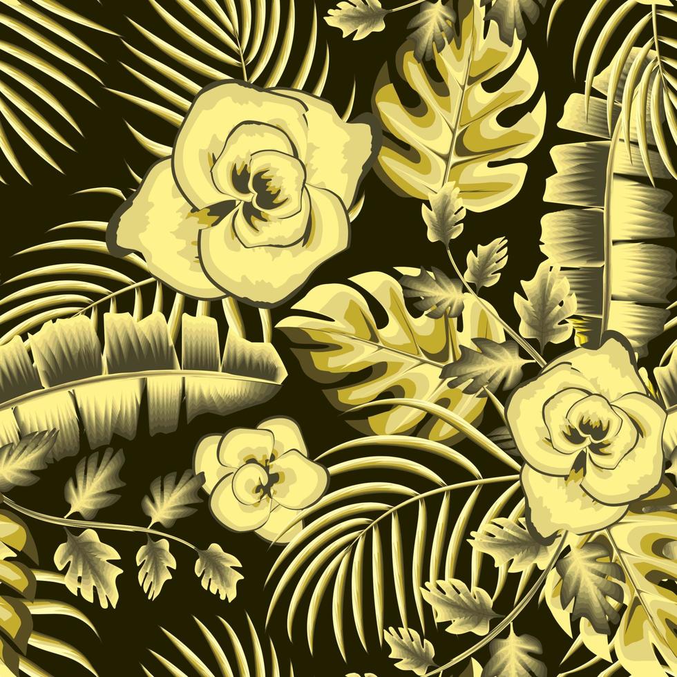 patrón sin costuras de naturaleza vintage abstracta con hojas tropicales monocromáticas verdes y follaje de plantas sobre fondo oscuro. diseño vectorial impresión de la selva. fondo floral. trópico exótico. selva. bosque vector