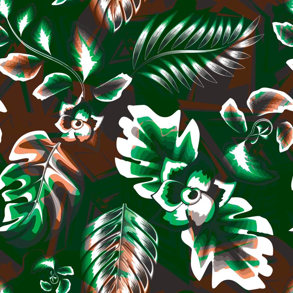 diseño botánico de moda en colores verdes. diseño para tela, papel pintado o papel de envolver. elemento tropical. fondo de la naturaleza. patrones sin fisuras tropicales. papel pintado de la naturaleza. fondo floral. el verano. otoño vector