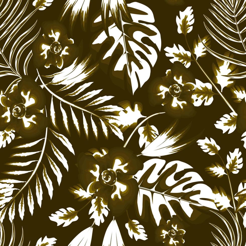 vintage tropical seamless pattern with abstract plants leaves and foliage in monochromatic style on dark background. Vector design. Jungle print. Floral background. fashionable texture. Exotic. fall