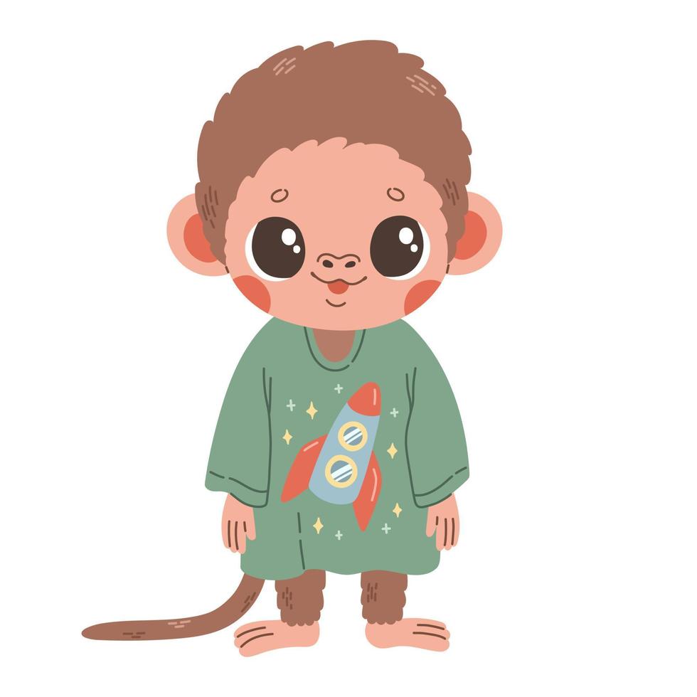 Baby monkey in t shirt with rocket kids vector illustration