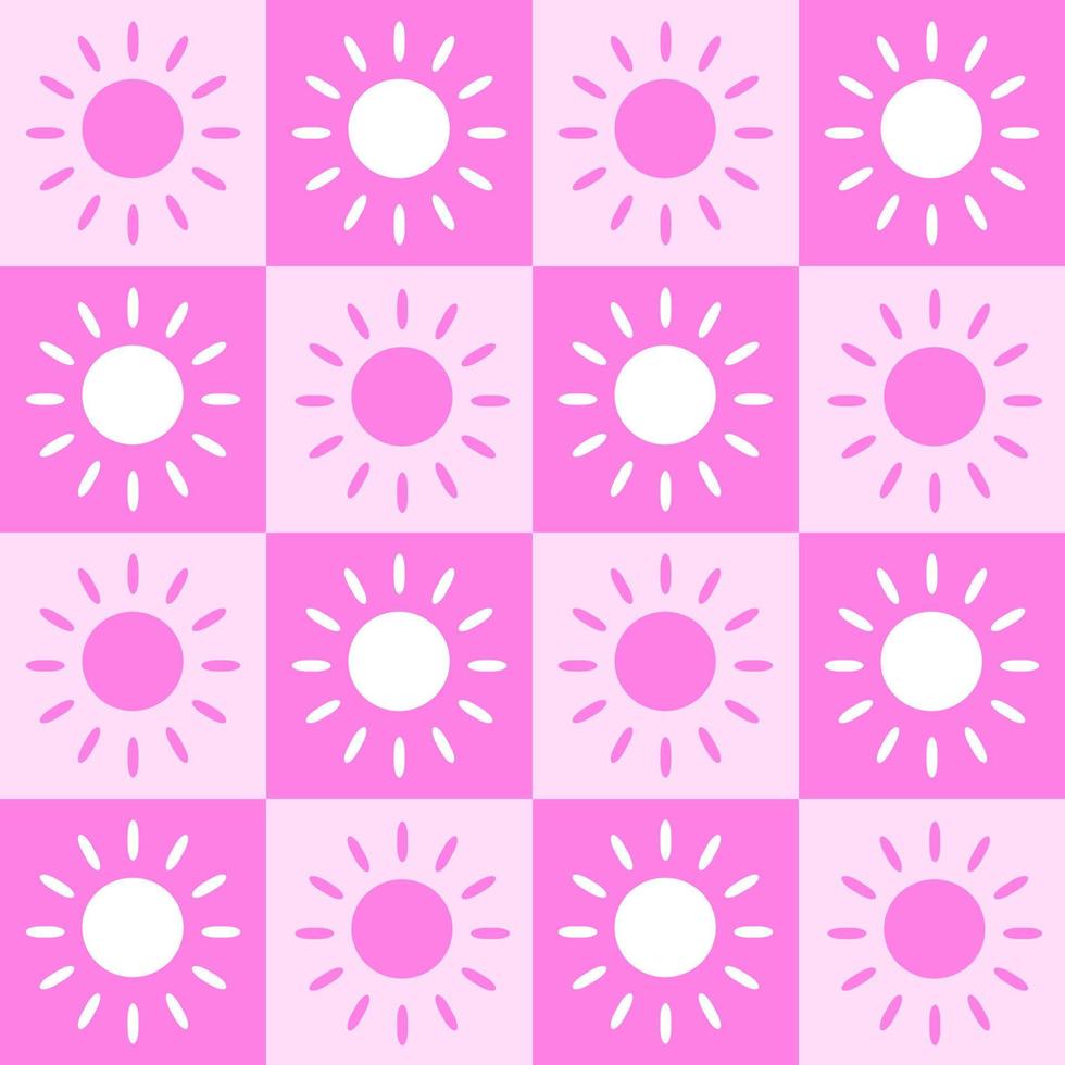 diseño de ilustración vectorial de patrones sin fisuras. el sol blanco y rosa brilla dentro de un bloque cuadrado. tela, papel, impresión, regalo, tela, conceptos de cubierta. vector