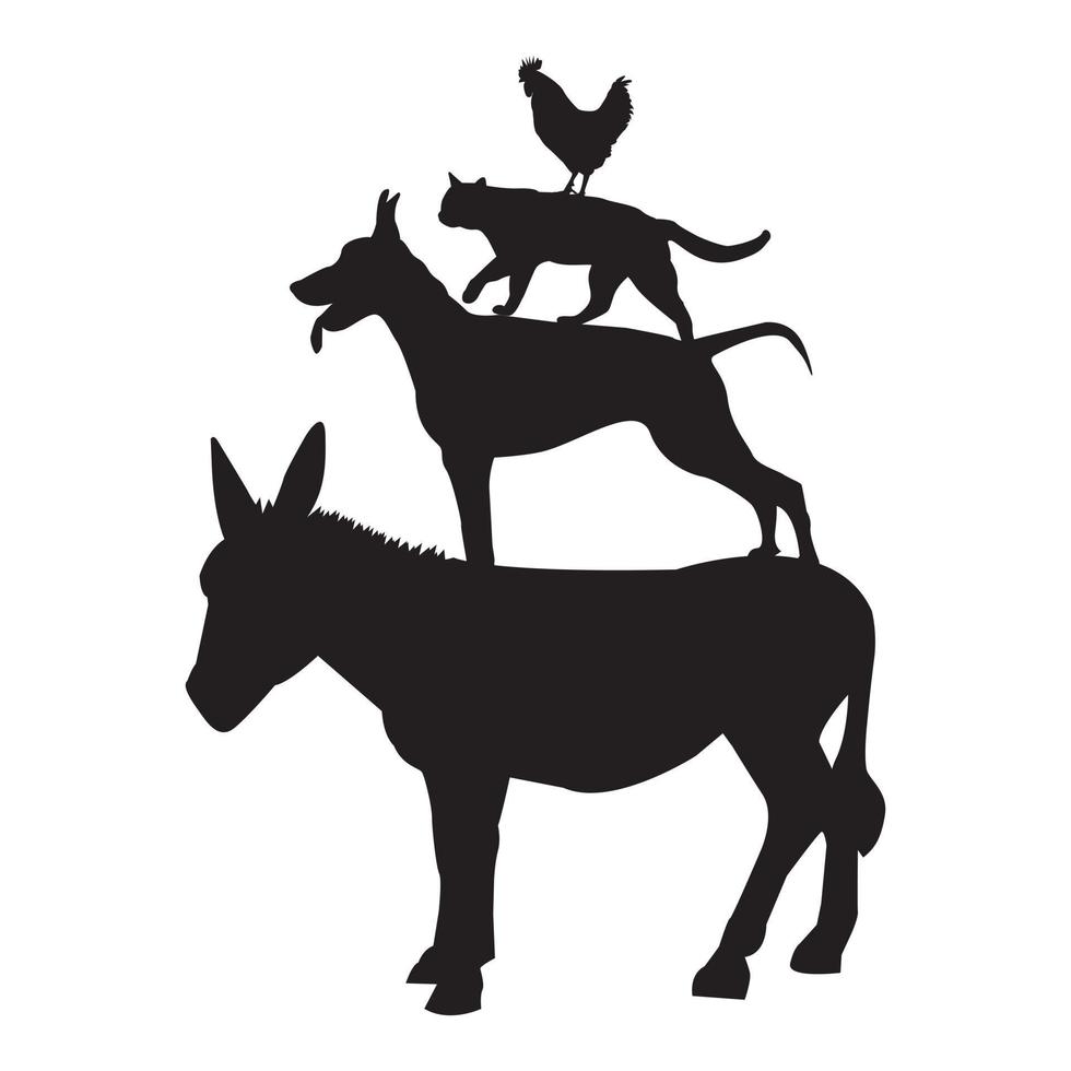 Silhouettes of farm animals as Bremen town musicians. Vector illustration on white