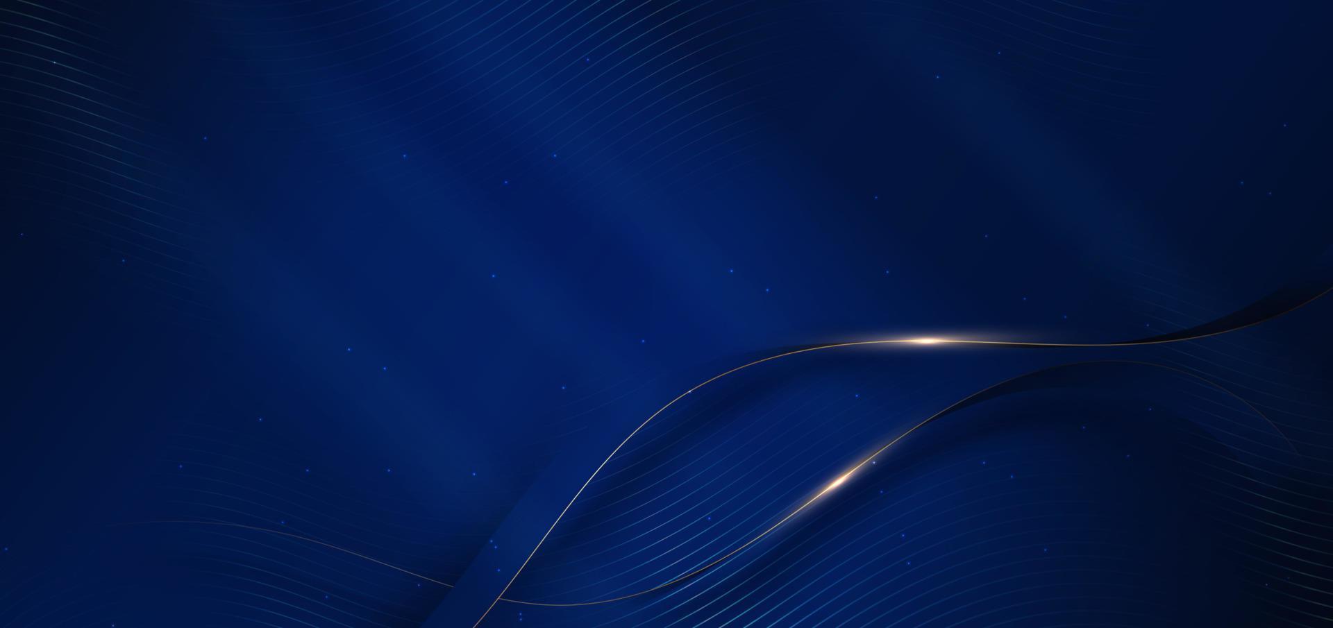 Abstract 3d gold curved dark blue ribbon on dark blue background with