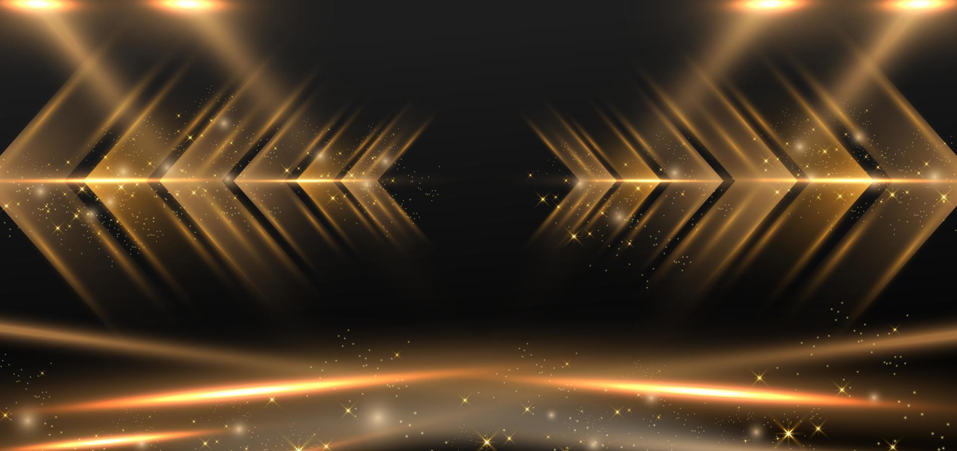 Abstract elegant gold lines diagonal scene on black background. Template premium award design. vector