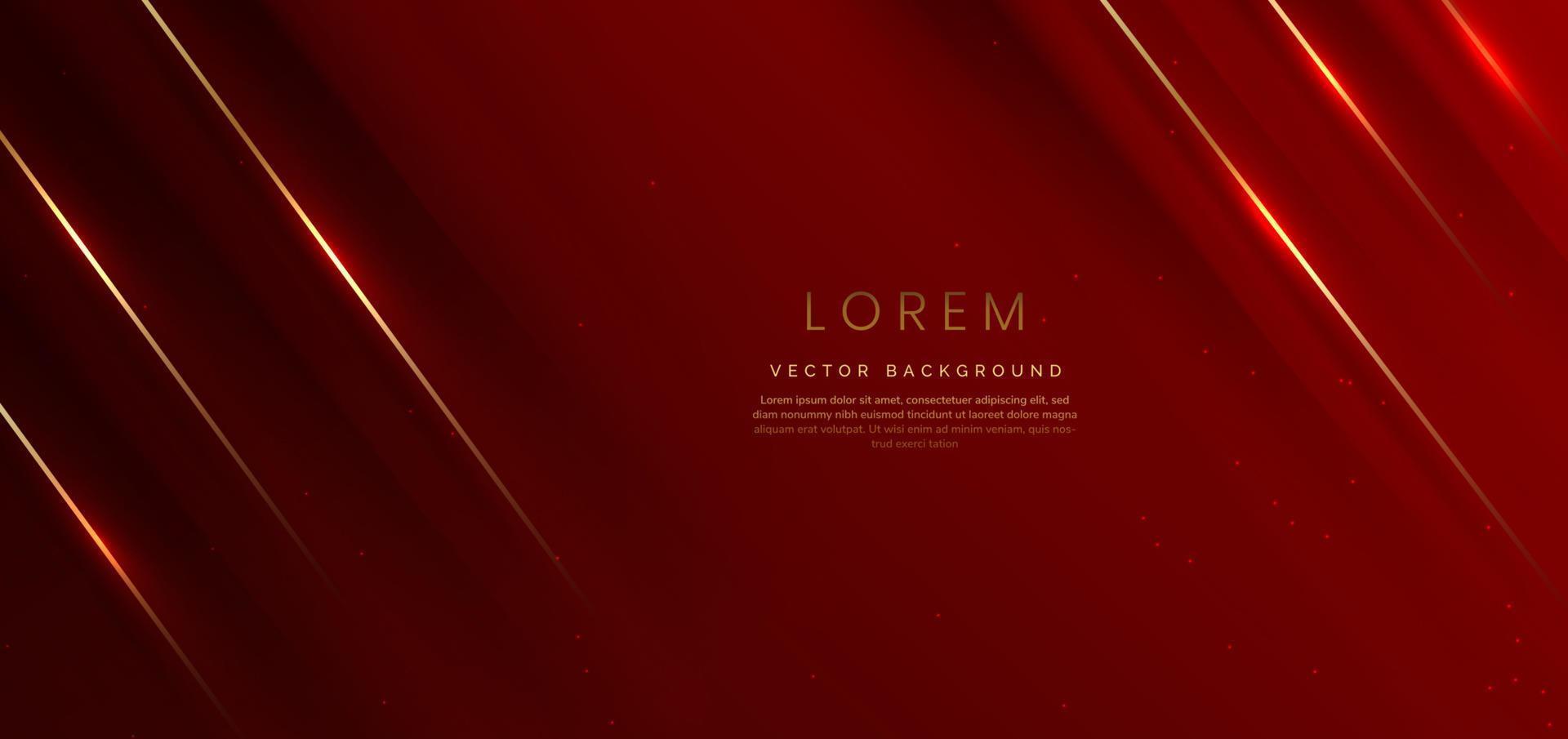 Abstract elegant red background with golden line and lighting effect sparkle. vector