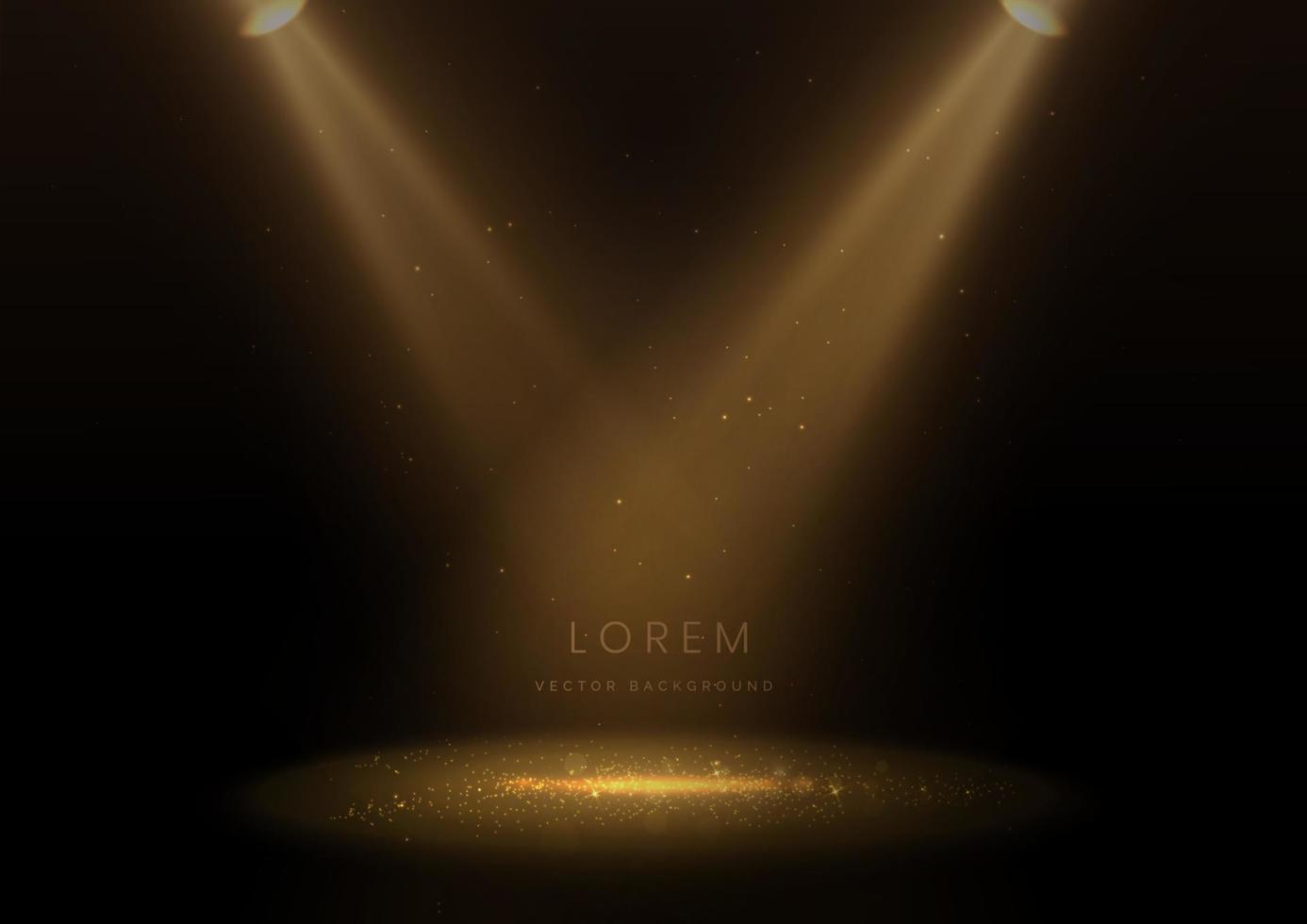 Elegant golden stage glowing with lighting effect sparkle on black background. vector