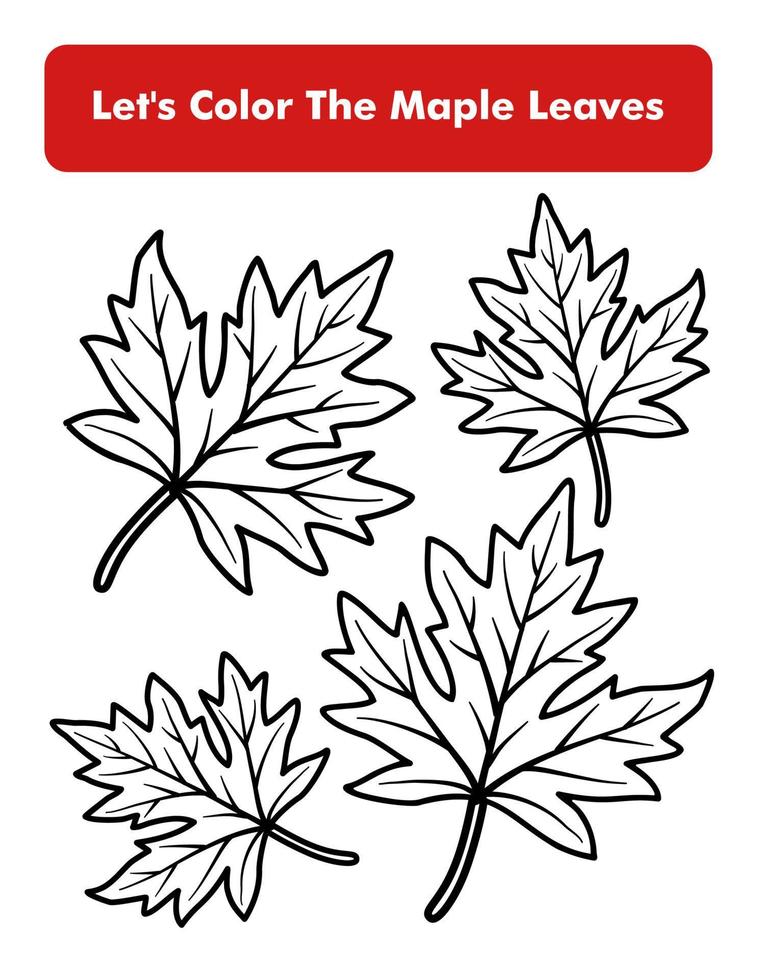 Maple Leaves Coloring Book Page In Letter Page Size. Children Coloring Worksheet. Premium Vector Element.