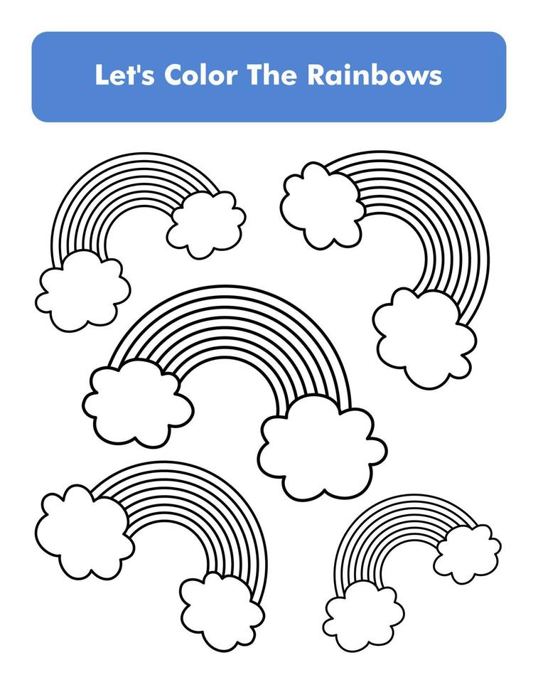 Rainbow Coloring Book Page In Letter Page Size. Children Coloring Worksheet. Premium Vector Element.