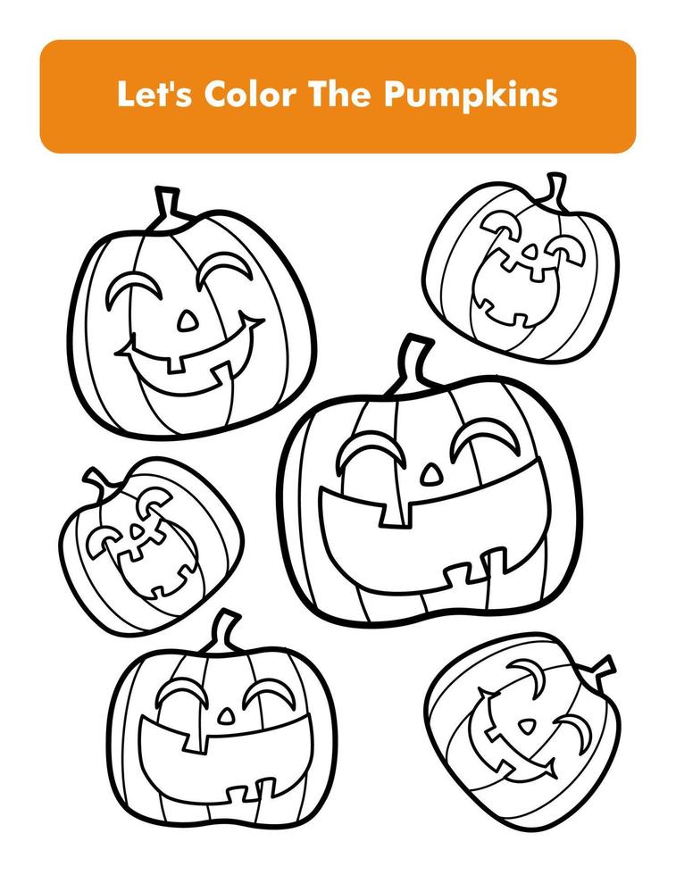 Happy Halloween Pumpkins Coloring Book Page In Letter Page Size. Children Coloring Worksheet. Premium Vector Element.