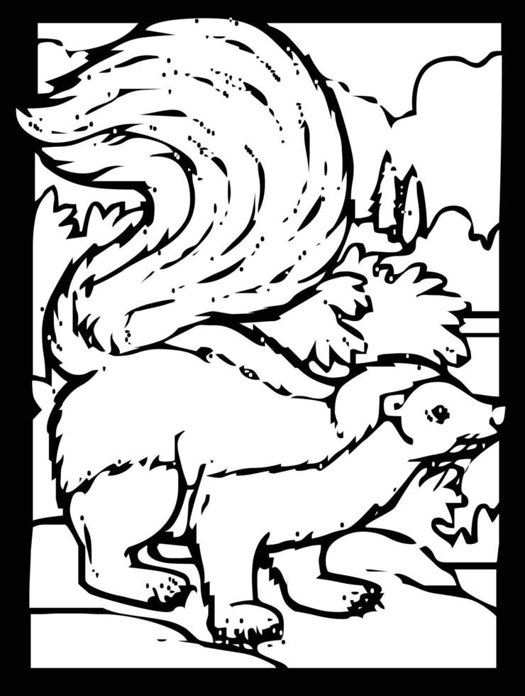 Squirrel sketch on black and white background inside frame for comic or coloring. vector