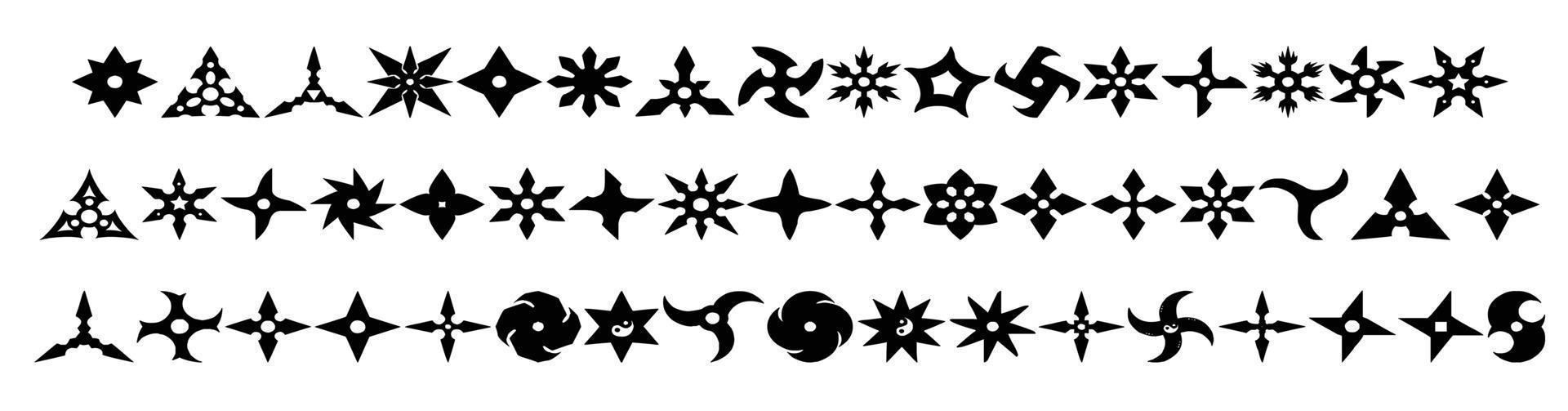 A vector set of assorted ninja shuriken on a white background