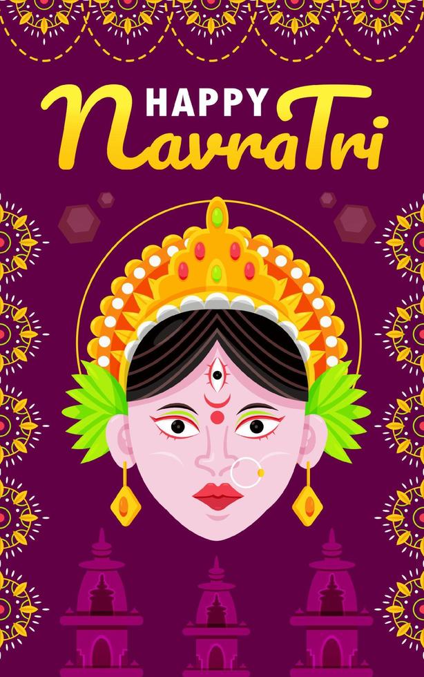 feliz navratri, el hermoso rostro de la diosa durga. adecuado para activos de diseño vector